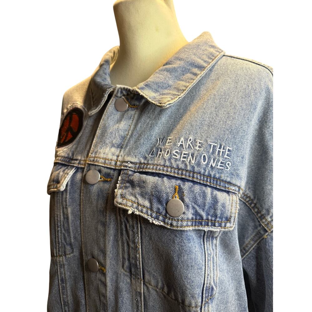 Forever 21 Embroidered Denim Jacket, Ron Bass Patches, Freedom, Peace, Size 3XL - Picture 10 of 13